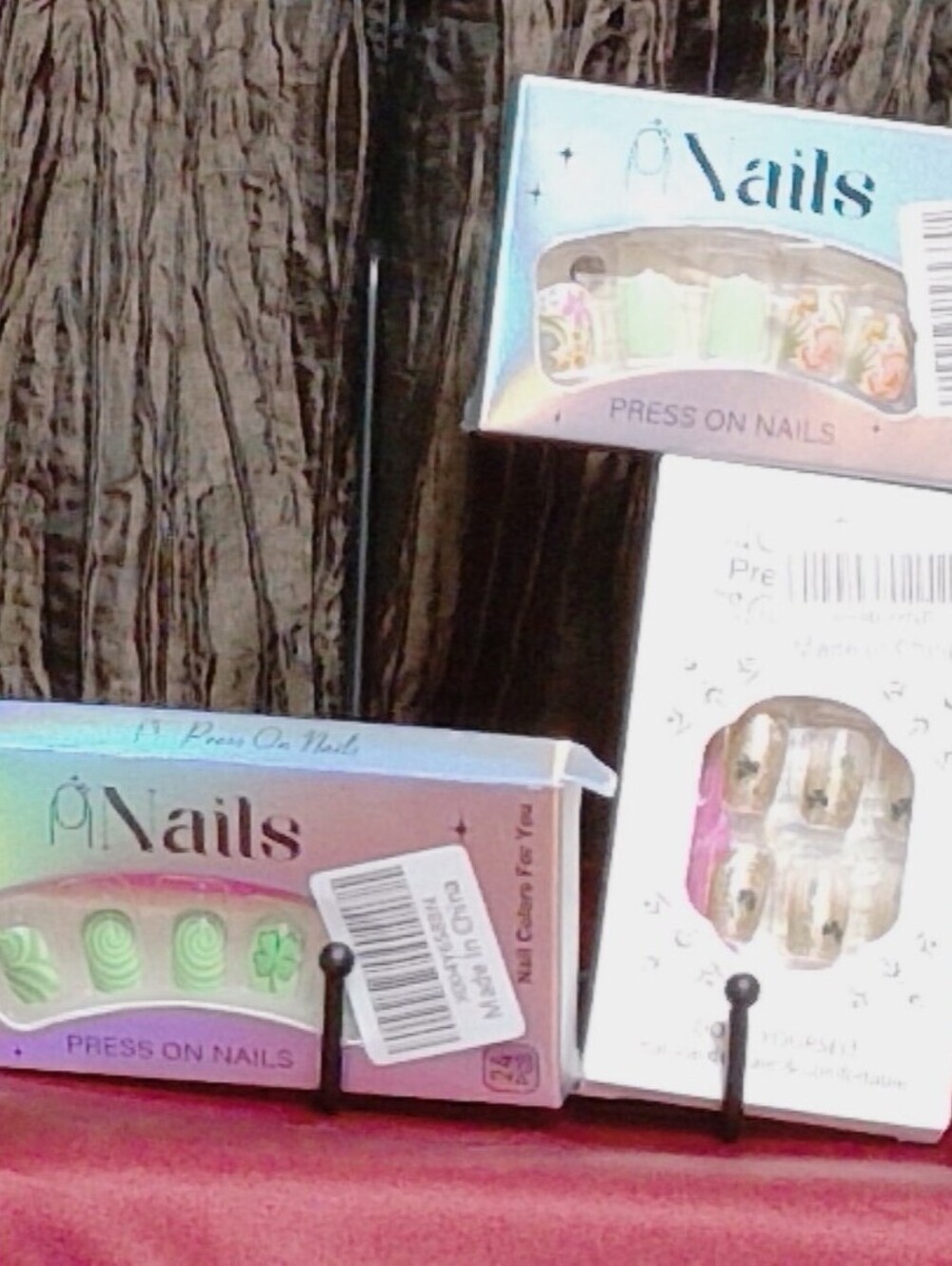 Set of 3 Assorted Press On Nails with Floral and Shamrock Designs